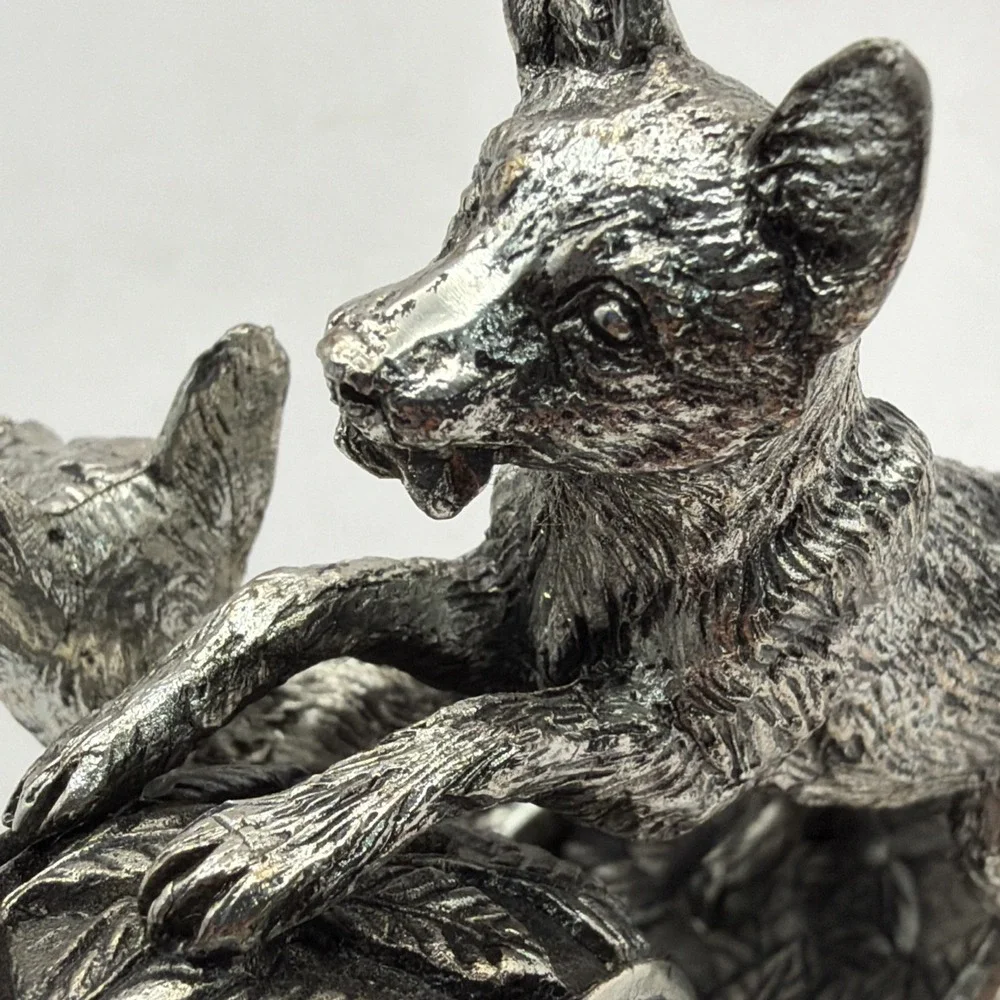 Franklin Mint Animals At Play Napkin Ring Silver Plate Canine Vintage 1977
